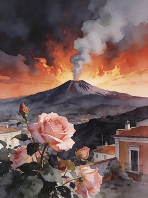 Sicily Sunset Coast Watercolor Canvas Print