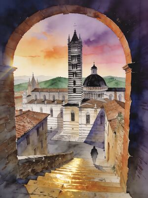Siena Sunset Skyline Watercolor Canvas Print