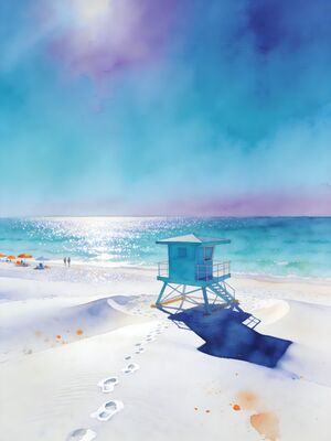 Siesta Key Drum Circle Sunset Watercolor Canvas Print