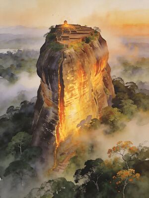 Sigiriya Lion Rock Fortress Watercolor Canvas Print
