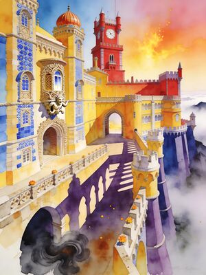 Sintra Fountain Court Watercolor Canvas Print