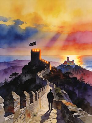 Sintra Sunset Terrace Watercolor Canvas Print