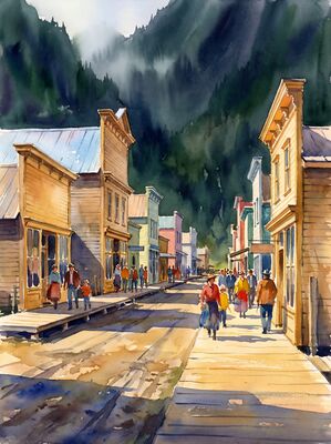 Skagway White Pass Railway Watercolor Canvas Print