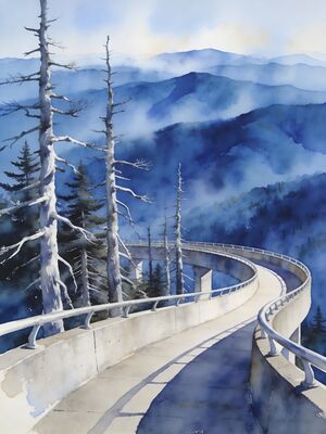Smoky Mountains Trail View Watercolor Canvas Print