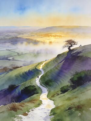 South Downs Alpine Meadow Watercolor Canvas Print