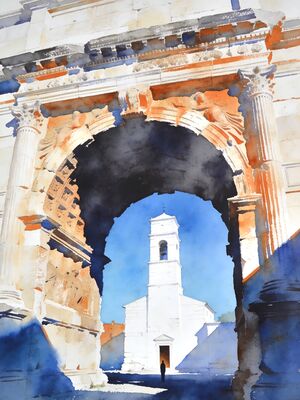 Split Diocletian Palace Peristyle Courtyard Watercolor Canvas Print
