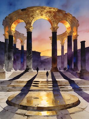 Split Cathedral Bell Tower Steps Watercolor Canvas Print