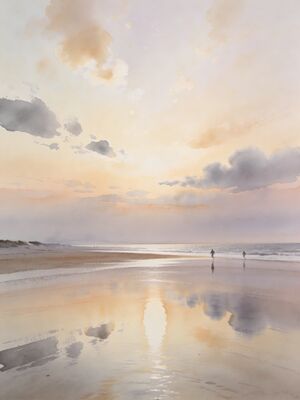 St Andrews West Sands Beach Morning Mist Watercolor Canvas Print