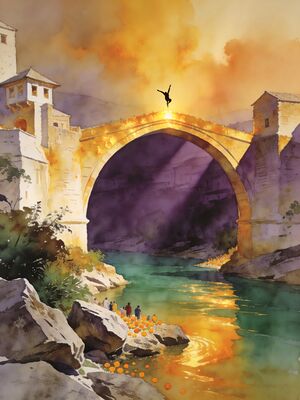Mostar Kujundziluk Bazaar Lane at Dawn Watercolor Canvas Print