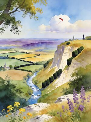 Surrey Hills Box Hill View Watercolor Canvas Print