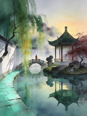 Suzhou Humble Administrator's Garden Watercolor Canvas Print