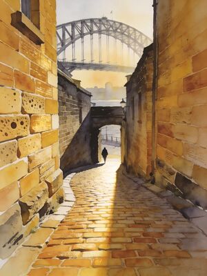 Sydney The Rocks Historic Cobblestone Lanes Watercolor Canvas Print