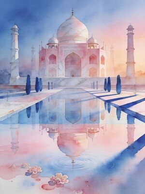 Taj Mahal Golden Hour Watercolor Canvas Print