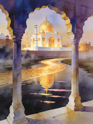 Taj Mahal Classic View Watercolor Painting — Watercolor Canvas