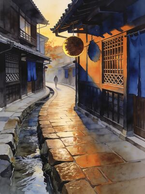Takayama Sanmachi Old Merchant District Watercolor Canvas Print