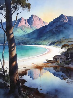 Tasmania Bay of Fires Orange Lichen Boulders Watercolor Canvas Print