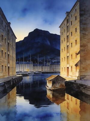 Tasmania Hobart Salamanca Place Waterfront Watercolor Canvas Print