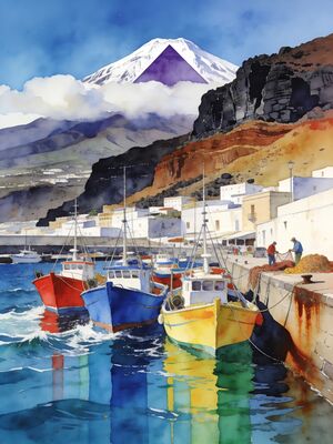 Tenerife Sunset Coast Watercolor Canvas Print