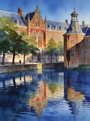The Hague Binnenhof Hofvijver Watercolor Canvas Print
