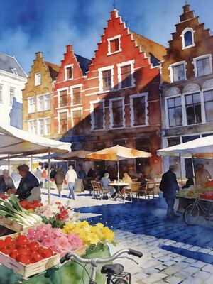 The Hague Mauritshuis Courtyard Watercolor Canvas Print