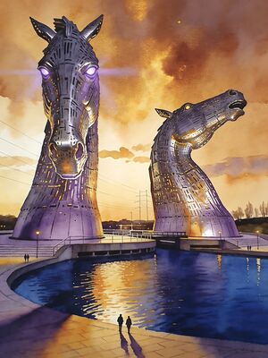 The Kelpies Classic View Watercolor Canvas Print