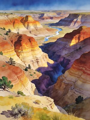 Theodore Roosevelt Painted Canyon Watercolor Canvas Print