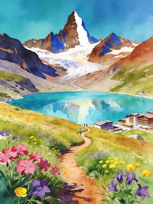 Tignes Summit Panorama Watercolor Canvas Print