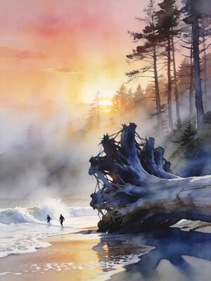 Tofino Long Beach Pacific Surf Watercolor Canvas Print