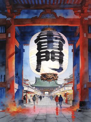 Tokyo Sensoji Temple Thunder Gate Watercolor Canvas Print