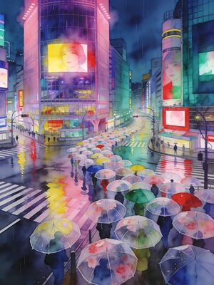 Tokyo Tower through Cherry Blossoms Watercolor Canvas Print