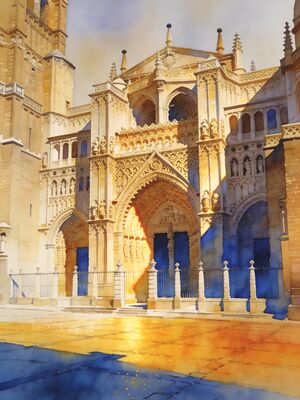 Toledo Church Plaza Watercolor Canvas Print