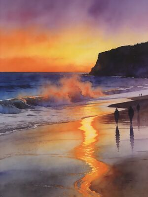 Torrey Pines Flat Rock Tide Pools Watercolor Canvas Print
