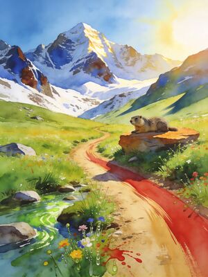 Trail Running Summit Panorama Watercolor Canvas Print