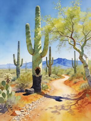 Tucson Dune Panorama Watercolor Canvas Print