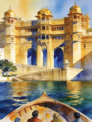 Udaipur Lake Palace Pichola Watercolor Canvas Print