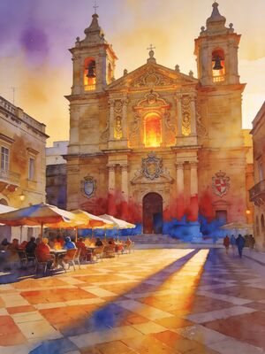 Valletta Old Town Lane Watercolor Canvas Print