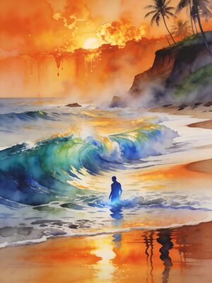 Varkala Cliff Cafe Sunset Watercolor Canvas Print