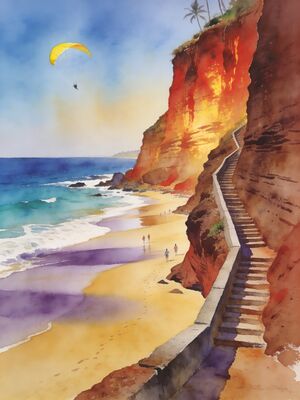 Varkala Janardhana Temple Cliff Watercolor Canvas Print