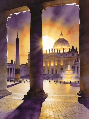 Vatican City Temple Entrance Watercolor Canvas Print