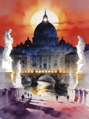 Vatican City Courtyard View Watercolor Canvas Print