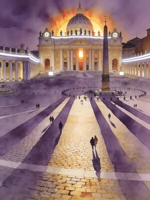 Vatican City Spire Silhouette Watercolor Canvas Print