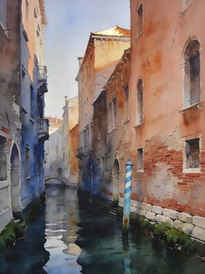 Venice Sunset Skyline Watercolor Canvas Print