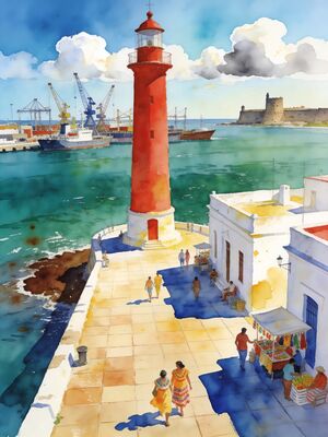 Veracruz Malecon Waterfront Watercolor Canvas Print