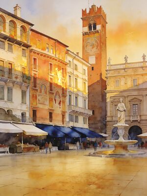 Verona Old Town Lane Watercolor Canvas Print