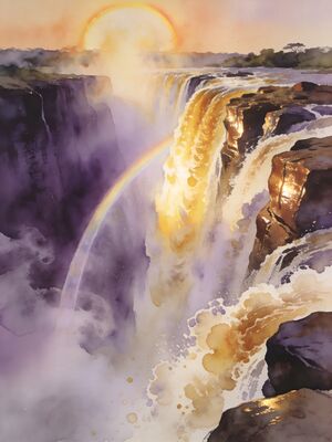 Victoria Falls Devil's Pool at the Edge Watercolor Canvas Print