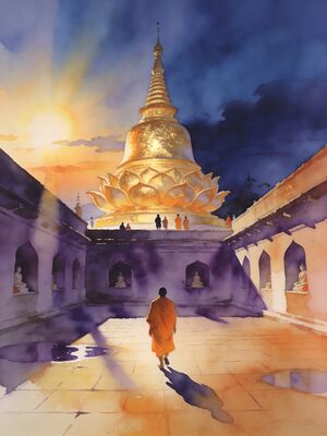 Vientiane Pha That Luang Golden Stupa Watercolor Canvas Print
