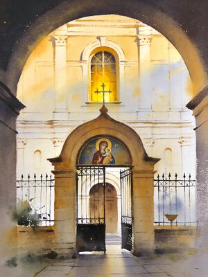 Vilnius Gate of Dawn Old Town Watercolor Canvas Print