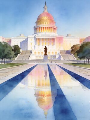 Washington DC Georgetown Canal Watercolor Canvas Print