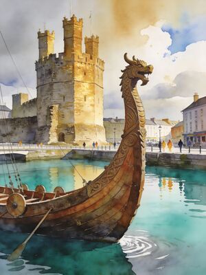 Waterford Reginald's Tower on the Quay Watercolor Canvas Print