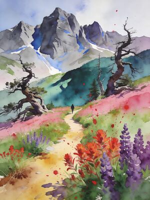 Whistler Summit Panorama Watercolor Canvas Print